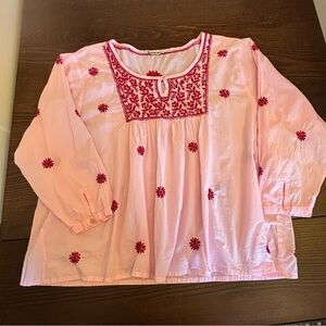 Ayurvastram Women’s Pure Cotton India Hand Embroidered Boho Top Size 3X Blouse